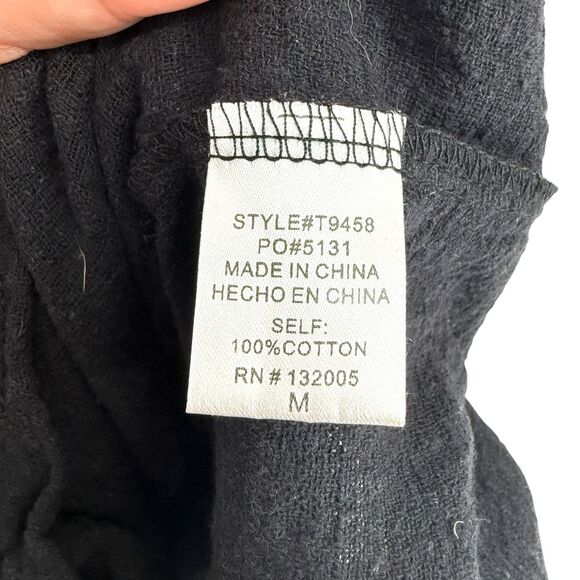 Entro Short Sleeve Top MEDIUM Fringe Trim Black Cotton V-Neck Boho Aztec Rainbow - Picture 13 of 14